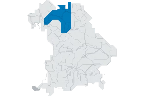 Grafik des Tarifbereichs Franken Thüringen in Bayern