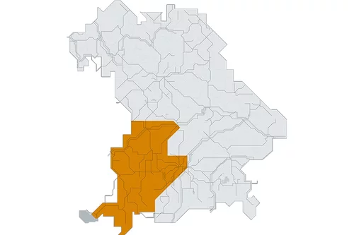 Grafik der Karte von Bayern mit Allgäu Schwaben Region markiert